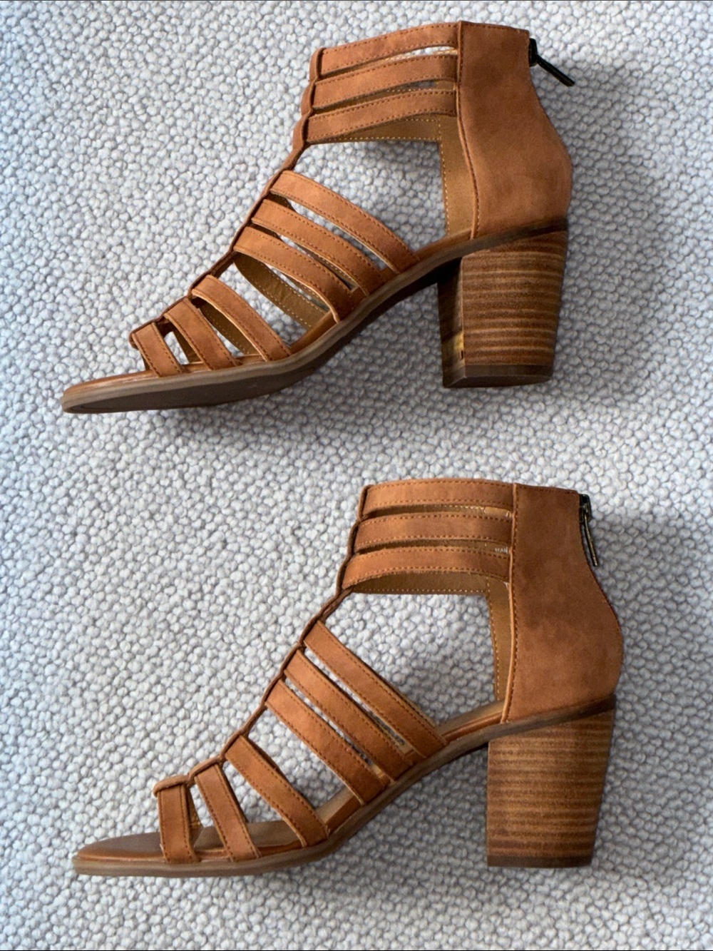 Lucky Brand Strappy Block Heel Caged Sandals, Saddle Brown, Size 7 - Picture 7 of 9